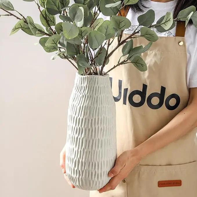 12.6 Inch Grey Modern Handmade Ceramic Vase, Rustic Farmhouse Decorative Flower Vases for Home Decor,Pampas Grass Bouquet, Living Room,Kitchen,Office,Bedroom,Centerpiece Table by GreenHaven Gardens