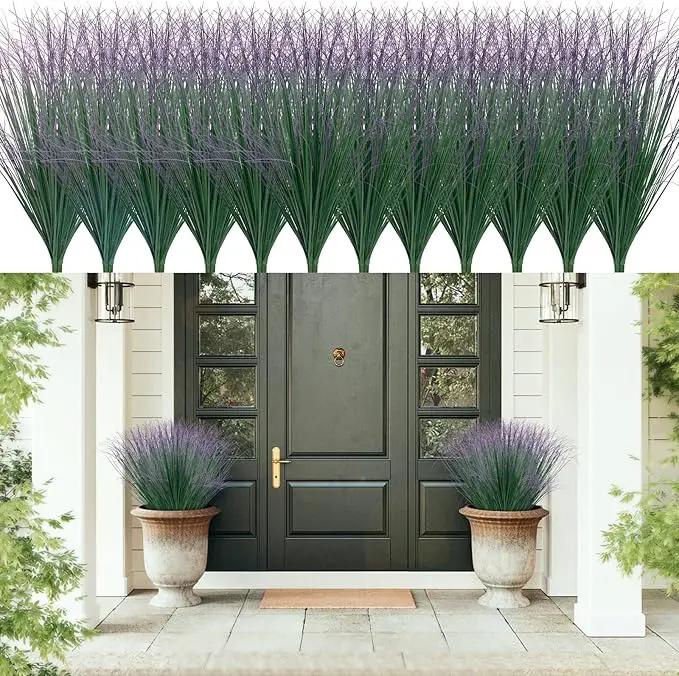 48Pcs Artificial Grass Plants, Faux Shrubs Wheat Grass, Artificial Tall Grass Fake Plants for Outdoor Decor,Artificial Greenery Stems Weed for Room Indoor Home Decor（Green Purple Tail） by GreenHaven Gardens