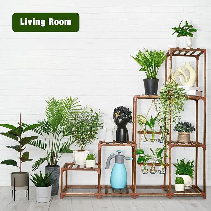 XXXFLOWER Plant Stand Indoor Outdoor Wood Plant Shelf for Multiple Plants ，Large Plant Rack for Window Garden Balcony Patio Porch Living Room (Brown-8 Potted) by GreenHaven Gardens
