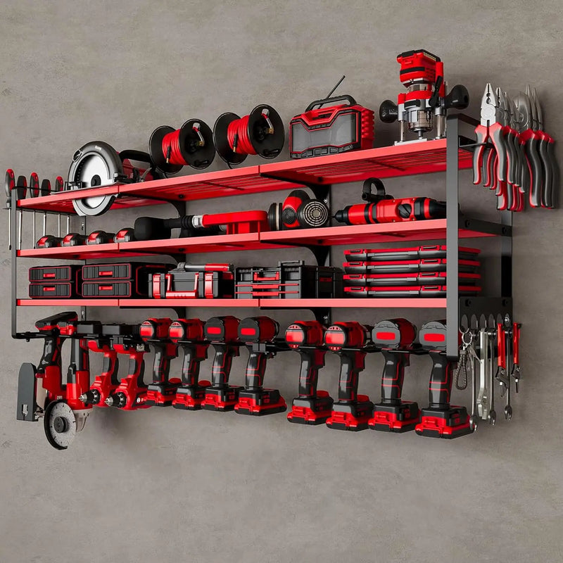 48" Large Power Tools Organizer Wall Mount,12 Drill Holder for Garage, Workshop Heavy Duty Storage Rack (Red) by GreenHaven Gardens