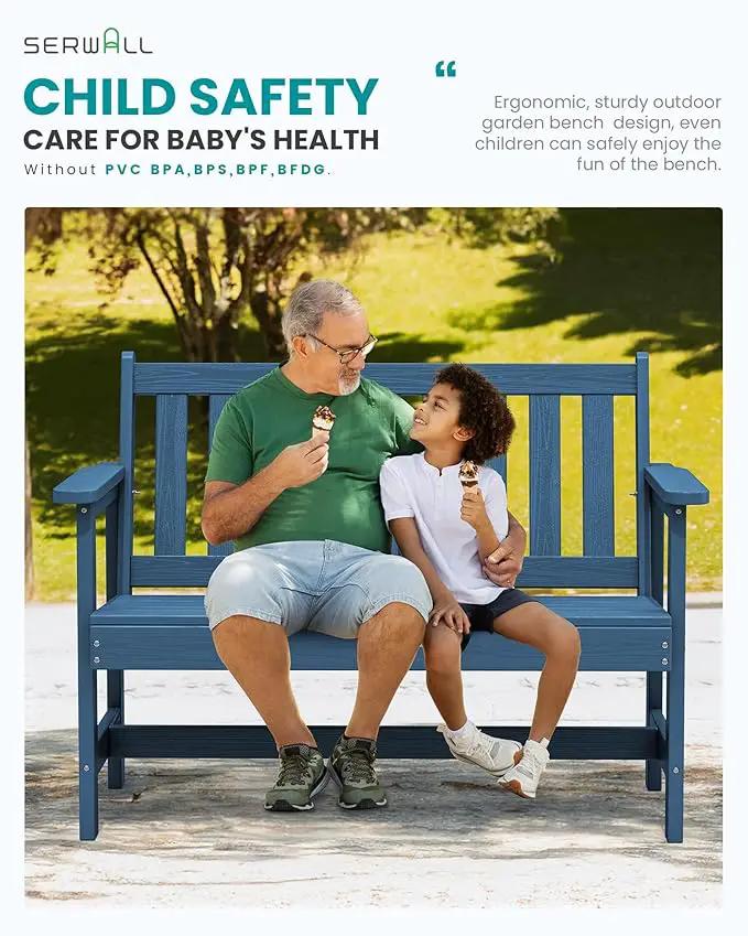 SERWALL Outdoor Bench, HDPE Outdoor Benches Weatherproof, 2-Person Garden Bench with 660 lbs Weight Capacity, Patio Benches for Outdoors, Garden, Porch, Backyard and Park, Navy, 6 Pack by GreenHaven Gardens