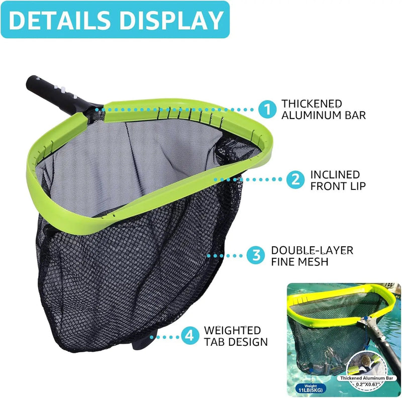 Sepetrel Deluxe Swimming Pool Cleaning Kit Including Professional Leaf Skimmer Net,Half-Depth Fine Mesh Net,17.5" Pool Brush Head & Hand Scrub Brush(NO Pole) by GreenHaven Gardens