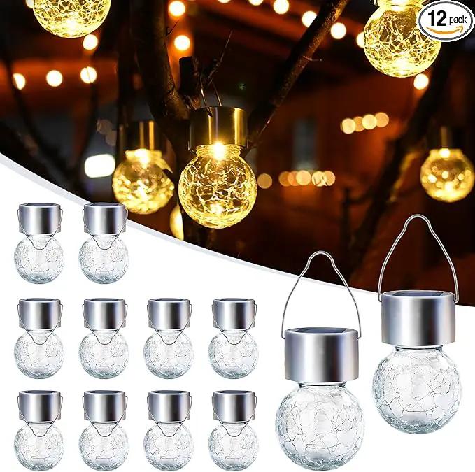 GIGALUMI Solar Lights Outdoor Waterproof ,12 Pack Solar Hanging Lights Garden Decor,Gifts for Women Mom Grandma,Solar Outdoor Lights Lantern Cracked Glass for Yard, Fence, Tree(Warm White) by GreenHaven Gardens