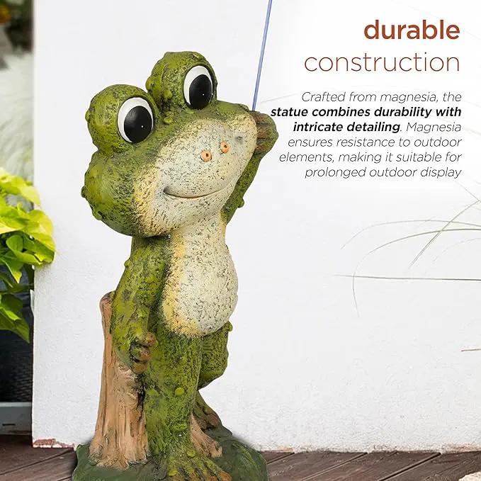Alpine Corporation QWR1002 Indoor/Outdoor Smiling Frog with Purple Umbrella Garden Statue, Playful Frog Statue, 27" H, Green by GreenHaven Gardens