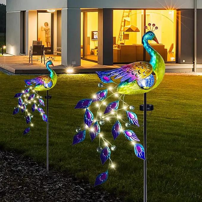 DREAMSOUL Solar Garden Lights Outdoor, Metal Peacock Decor Solar Lights Garden Stakes with Led String Lights, Waterproof Crackle Glass Ball Landscape Path Light for Lawn Patio by GreenHaven Gardens