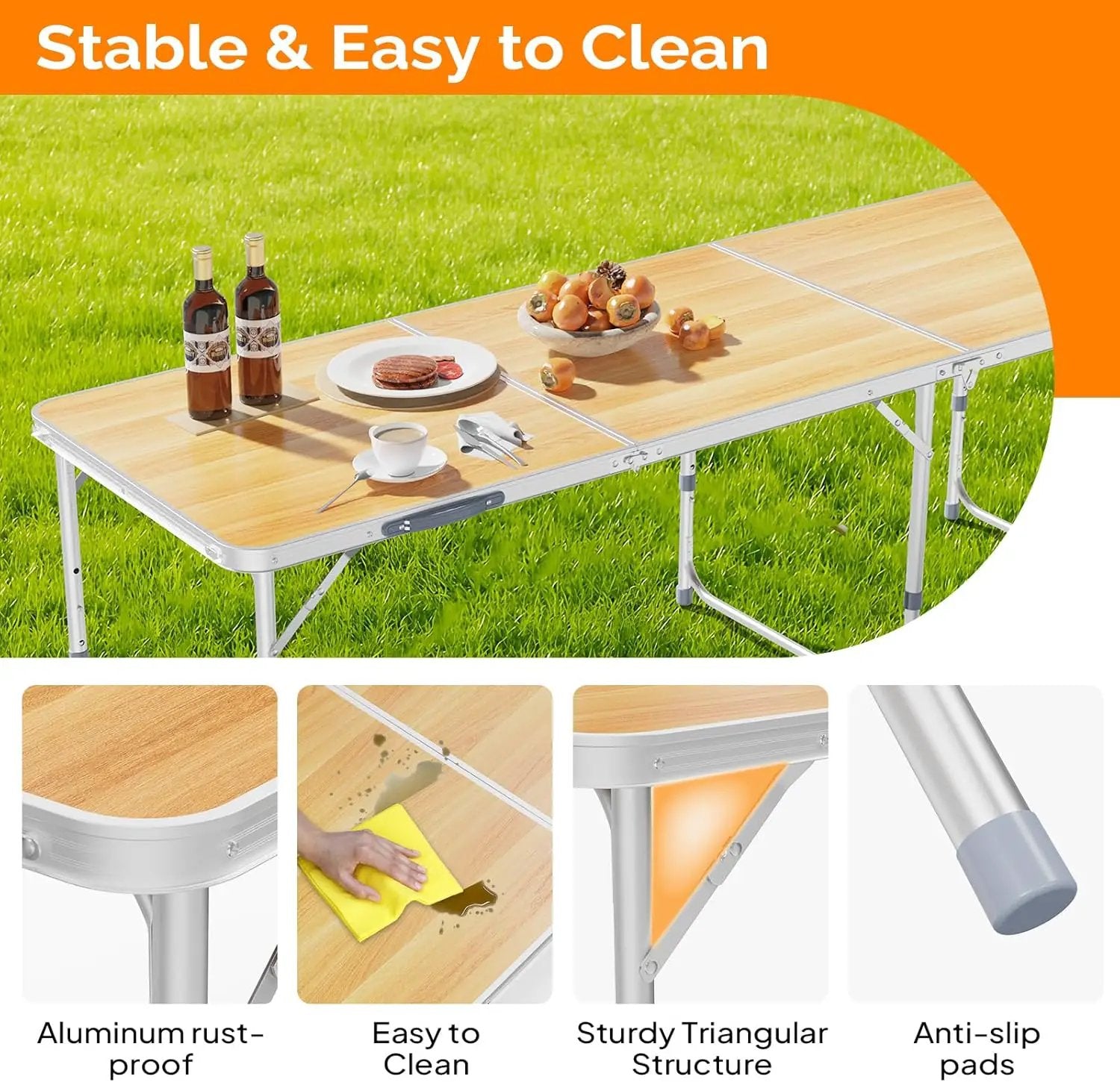 VINGLI 6ft Folding Camping Table with Carry Handle,Portable Utility Table Multipurpose for Party Picnic Tailgating Outdoor Patio Garden Indoor Kitchen … by GreenHaven Gardens