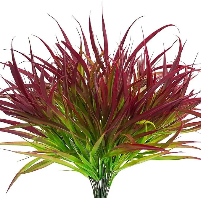 Uieke 28 Bundles Artificial Outdoor Plants UV Resistant Fake Grass Plants Faux Plastic Plants Greenery Shrubs for Home Garden Pathway Window Box Front Porch Summer Fall Decor, Deep Red by GreenHaven Gardens