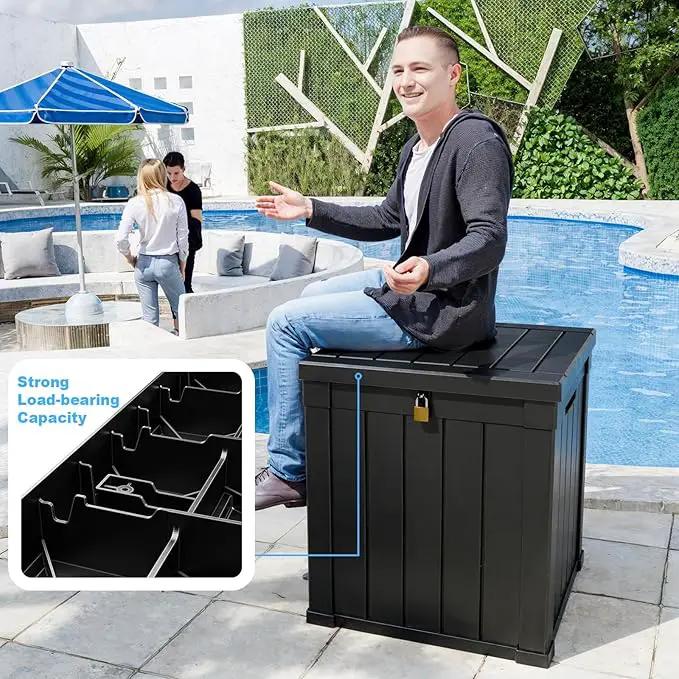50 Gallon Resin Deck Box, Lockable Outdoor Storage Box for Patio Cushions Storage Furniture,Garden Tools, Pool Supplies, Weatherproof and UV Resistant（Black） by GreenHaven Gardens