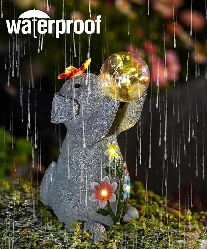 Solar Funny Dog Statue for Garden: Outdoor Sculptures with Ball Lights and Butterfly Clearance Lawn Ornaments Yard Porch Patio Balcony - Gifts for Mom Grandma by GreenHaven Gardens