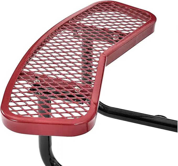 Global Industrial 46" Round Picnic Table, Expanded Metal, Red Thermoplastic Coating, Attached Benches, 1-1/2” Umbrella Pole Hole, Outdoor-Rated, 1000 lb Capacity by GreenHaven Gardens