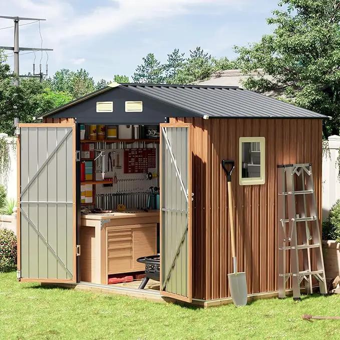8x6 Ft Storage Shed, Large Outdoor Shed with Floor Base, Window, Lockable Doors, Outside Steel Shed for Garden, Backyard, Lawn, Patio Utility, Tool Storage by GreenHaven Gardens