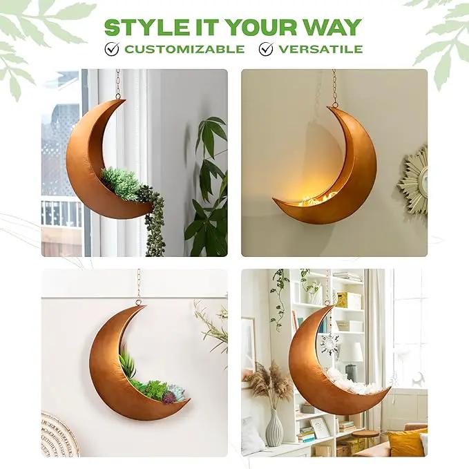 Gold Hanging Moon Planter – with Drain Holes - Moon Room Decor - Unique Planters for Succulents,Air Plant, Cactus, Artificial Plants- Plant Lover Gifts - Boho,Hippie, Birthdays,Witchy Gifts for Women by GreenHaven Gardens