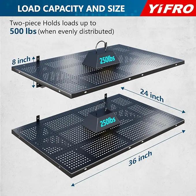 2-Pack 2x3ft Heavy Duty Garage Wall Shelving, 500 lbs Load Capacity, Garage Shelving Wall Mounted, Garage Storage Rack with Hooks, Black by GreenHaven Gardens