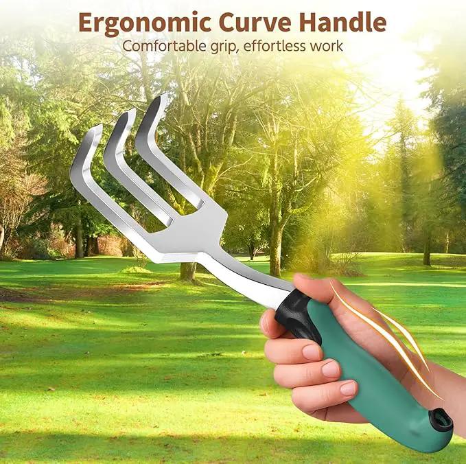 LASZOLA 3 Piece Garden Tool Set Include Hand Trowel Rake and Transplant Shovel for Women, Indoor Heavy Duty Small Spade Kit with Ergonomic Handle to Weed and Loosen, for Mom and Plant Beginner, Teal by GreenHaven Gardens