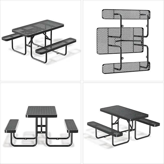 4FT Metal Picnic Tables for Outdoors, Commercial Rectangular Picnic Table and Bench Set for Outside, Patio, Garden, Backyard, Porch, Surface Mount, Black by GreenHaven Gardens