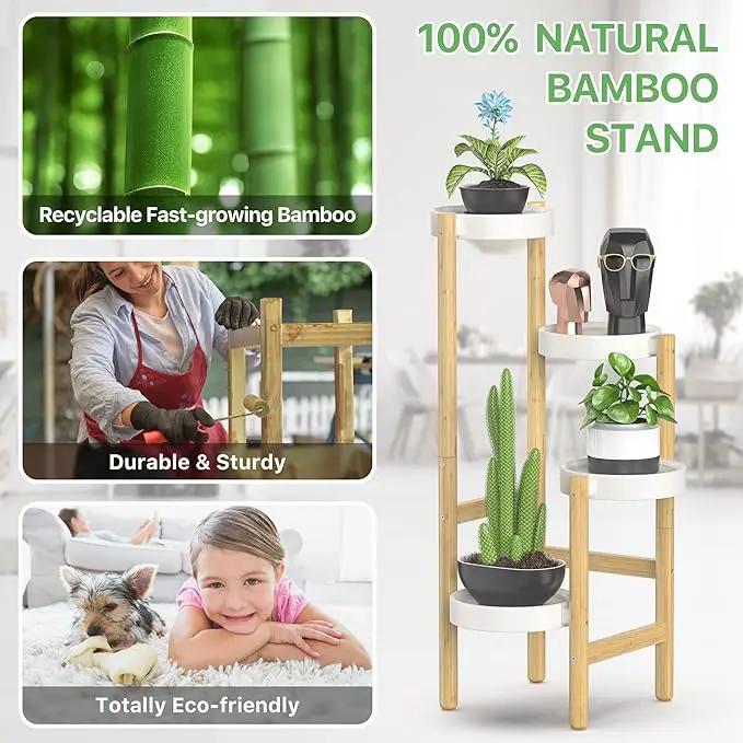 Wisuce Bamboo Plant Stands Indoor, 4 Tier Tall Corner Plant Stand Holder & Plant Display Rack for Outdoor Garden Indoor Home (4 Tier -2) by GreenHaven Gardens