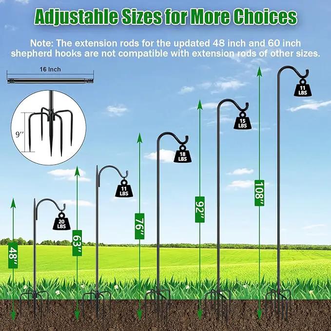 FEED GARDEN Adjustable Outdoor Shepherd Hook Bird Feeder Pole with 5 Prongs Base, 60 Inch Tall 5/8 Inch Thick, Heavy Duty Shepard Hook Stand for Hanging Bird Feeders, Plant Baskets, Black (1 Pack) by GreenHaven Gardens