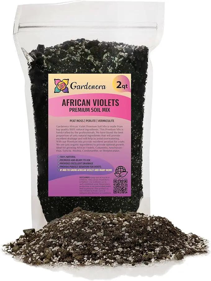 African Violets and Gesneriad Premium Soil Mix - Horticultural Perlite (25%) + Vermiculite (25%) + Sphagnum Peat Moss (50%) - Made in USA - (2 Quart Bag) by GreenHaven Gardens