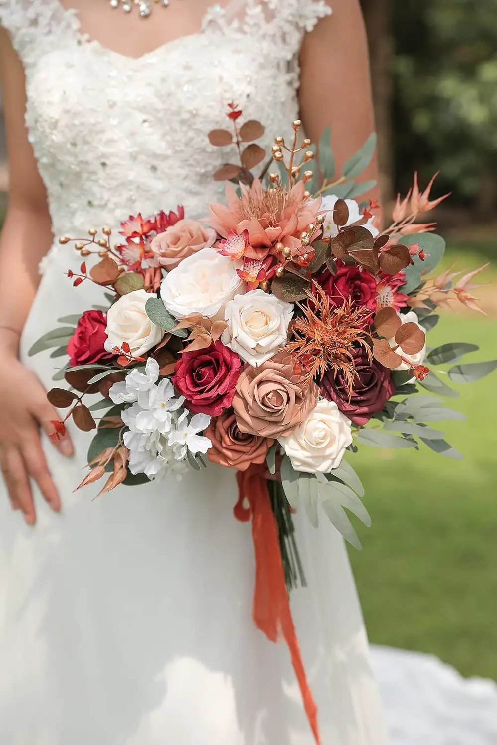 Artificial Flower Box Set Silk Fake Flowers for DIY Wedding Hand Bouquet Flower Arrangement Bouquet Centerpiece Decorations Baby Shower Party Home Decorations (Burgundy) by GreenHaven Gardens