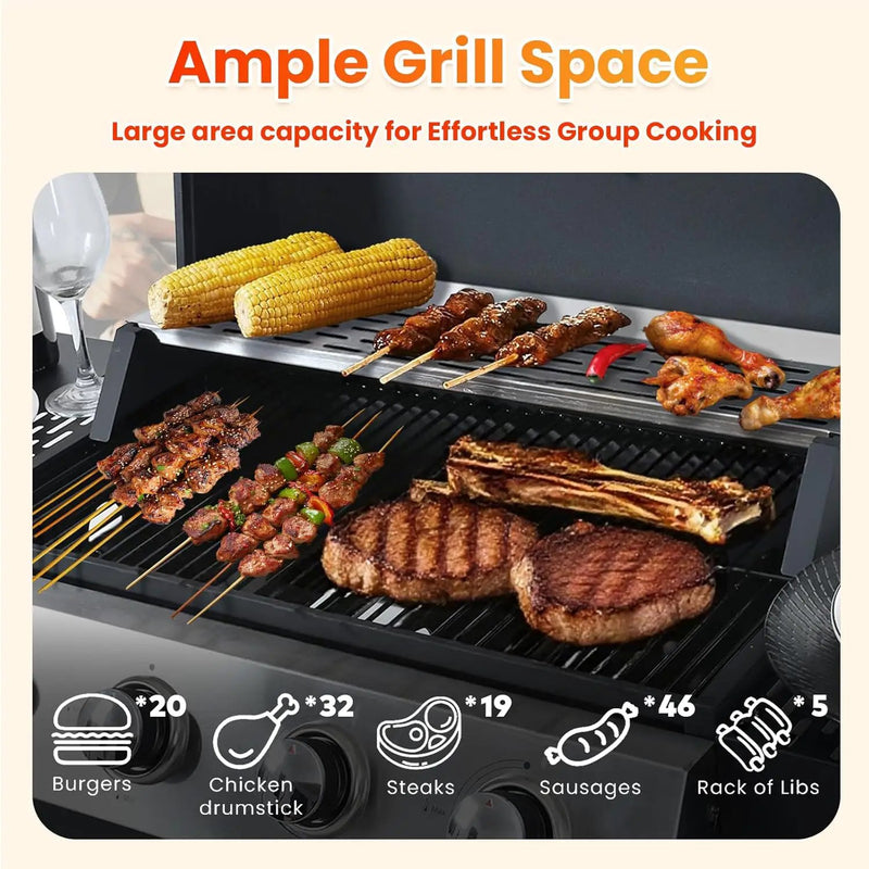 3-Burner Propane Gas BBQ Grill, Porcelain-Enameled Cast Iron Grates and 2 Foldable Side Tables, 25,650 BTU Stainless Steel Grill for Outdoor Camping Barbecue Grilling Backyard Cooking by GreenHaven Gardens