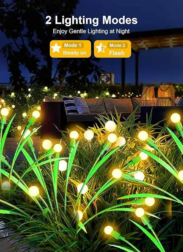 ZGWJ Solar Garden Lights Outdoor, 6 Pack 60 LED Solar Swaying Lights with Leaves, Waterproof Solar Firefly Lights for Patio Pathway Outdoor Decoration Warm White by GreenHaven Gardens