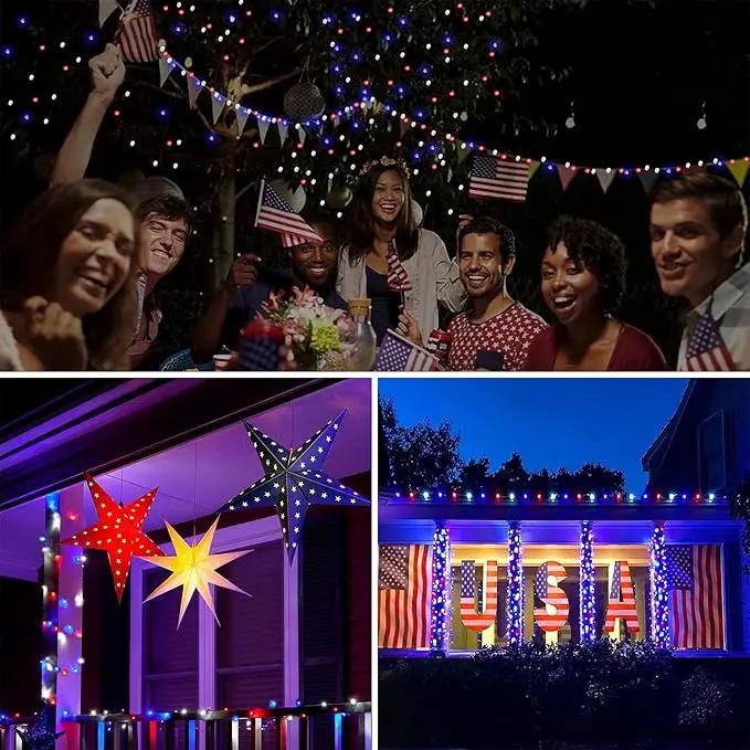 Red White and Blue Solar String Lights Outdoor, 2 Pack 80FT 200 LED Solar Outdoor Twinkle Light for 4th of July Independence Day Decor, Waterproof with 8 Modes, Garden Yard, Patriotic Memorial Decor by GreenHaven Gardens