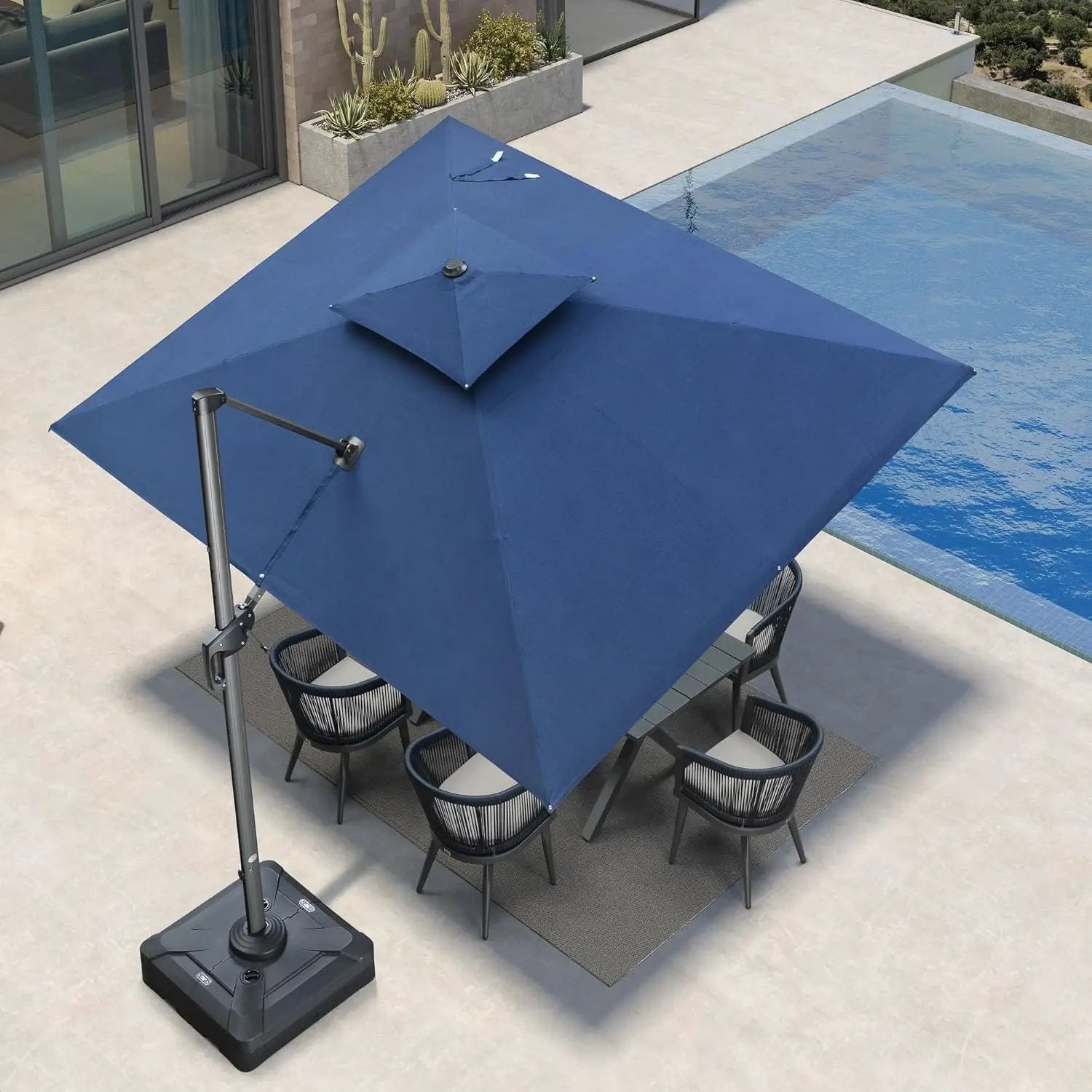 PURPLE LEAF Cantilever Umbrella 9' X 12' Outdoor Double Top Large Rectangle Umbrella Heavy Duty 360° Rotation Offset Patio Umbrella for Garden Deck Pool Backyard Spectrum Indigo by GreenHaven Gardens