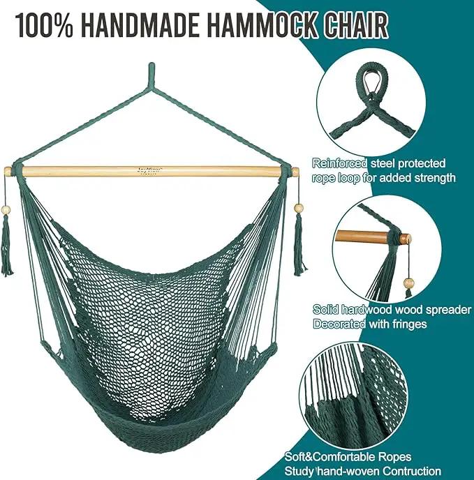 JoyView Hammock Chair with Spreader Bar Caribbean Hammock Swing Chair 300 LBS Weight Capacity XL Rope Hanging Chair for Outdoor Indoor Garden Yard - Green by GreenHaven Gardens