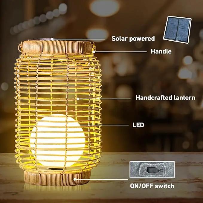 Solar Lantern Outdoor Waterproof，Large Natura Rattan Solar Lantern Hanging with Handle, Solar Powered Decorative Table Lamp for Gardens ，Patio,Yard,Porch,Trees,Lawn,Pathway Home Decoration，12Inch by GreenHaven Gardens