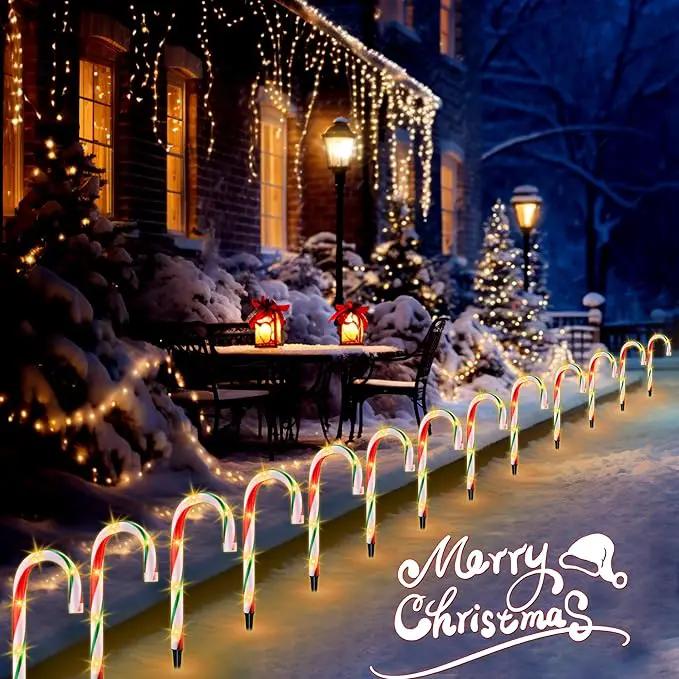 10" Christmas Candy Cane Pathway Lights, Set of 10 Pack Christmas Outdoor Decorations Candy Cane Lights Red & Green by GreenHaven Gardens