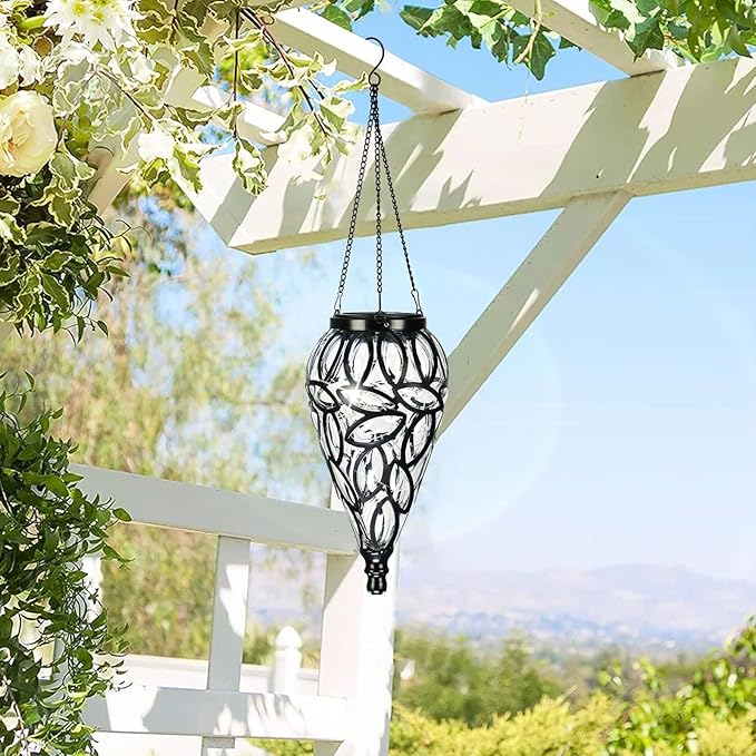 Solar Hanging Lantern Outdoor Lights, Tear-Shaped 15 LEDs Cool White Hanging Lights with S Hooks Decor in Garden, Yard, Pathway, Front Door and Landscape by GreenHaven Gardens