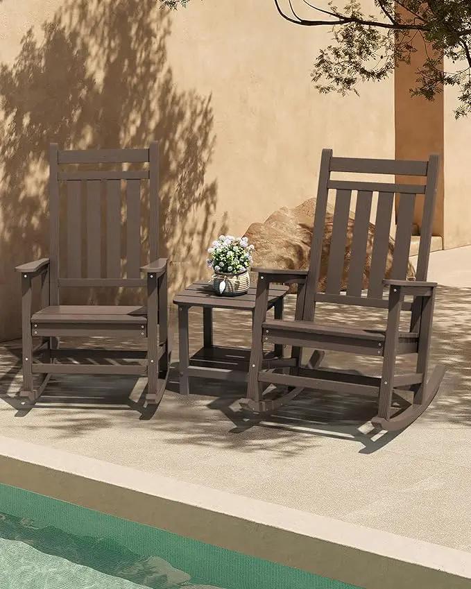SERWALL Outdoor Rocking Chair Set of 2, HDPE Rocking Chairs for Adult, All Weather Porch Rockers for Lawn Garden, Coffee by GreenHaven Gardens