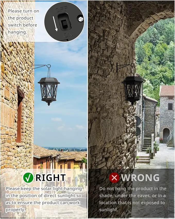 Solar Lanterns Outdoor Waterproof, Hanging Solar Lights with Glass Shade - 2 Pack LED Metal Wall Mount Outdoor Light for Yard/Garden/Patio - Black by GreenHaven Gardens