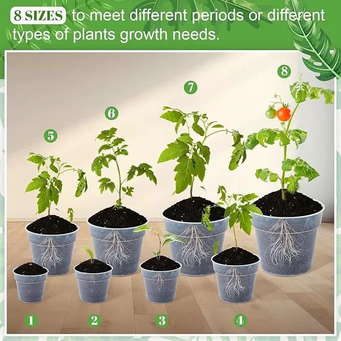 Vesici Large Size Clear Nursery Pots Variety Pack Plant Pots with Drainage Holes Planters for Indoor Plants Flexible Transparent Plastic Plant Bottle Succulents(24 Pcs,3/4/5/6/7/8/9/10 Inch) by GreenHaven Gardens