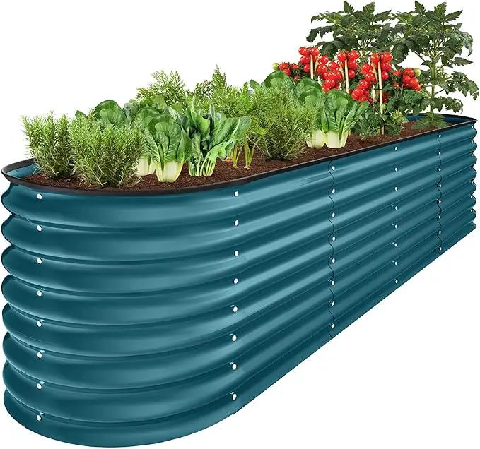 Best Choice Products 8x2x2ft Metal Raised Garden Bed, Oval Outdoor Deep Root Planter Box for Vegetables, Herbs w/ 4 Support Bars, 215 Gal Capacity - Peacock Blue by GreenHaven Gardens