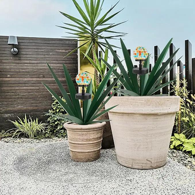 Enlarge Metal Plants Tequila Rustic Sculpture, Outdoor Patio Yard, Home Decor Hand Painted Agave Garden Statue, Outdoor Lawn Ornaments Yard Stakes for Mom Gift (1 Solar Green) by GreenHaven Gardens