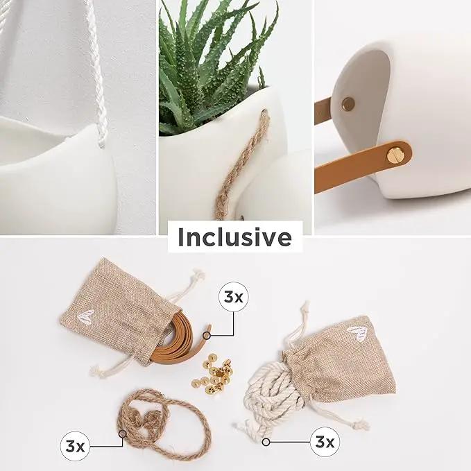 Wall Planters -Ellie- | Hanging Ceramic Plant Pots 3 Pieces | Wall Decoration for Indoors, Balcony and Garden | Cream (Matte) by GreenHaven Gardens