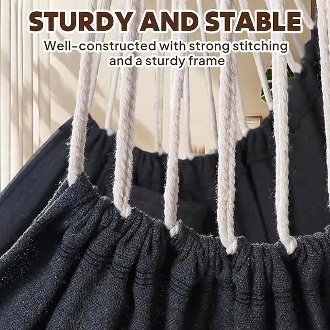 Chihee Hammock Chair Hanging Swing 2 Pillows Included,Strong Webbing Straps and Hooks for Easy Hanging Soft Cotton Hanging Chair Side Pocket Tassel Chair Comfort Indoor Outdoor Dark Grey by GreenHaven Gardens