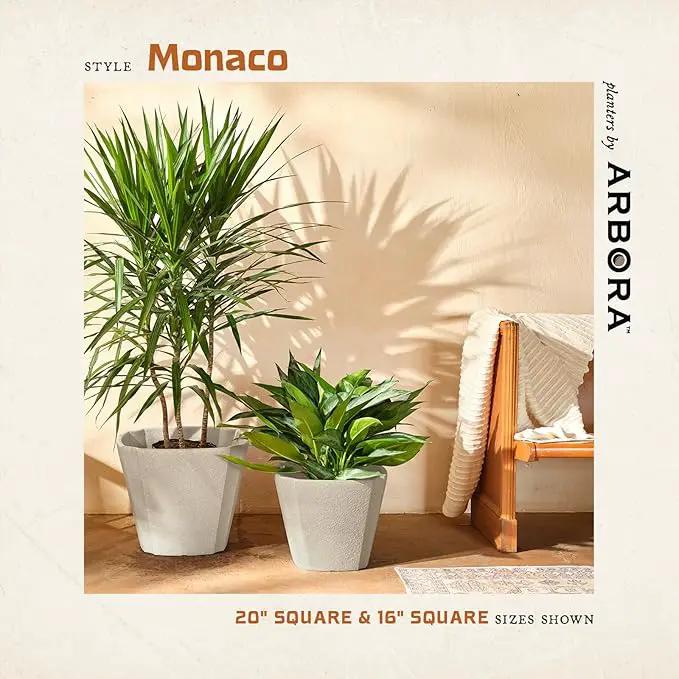 ARBORA 16" Monaco Square Polyresin Indoor and Outdoor Planter with Classic Cream Finish - Durable, Weatherproof, Lightweight, Large Plant Pot for Patio, Garden, Deck, Entryway by GreenHaven Gardens