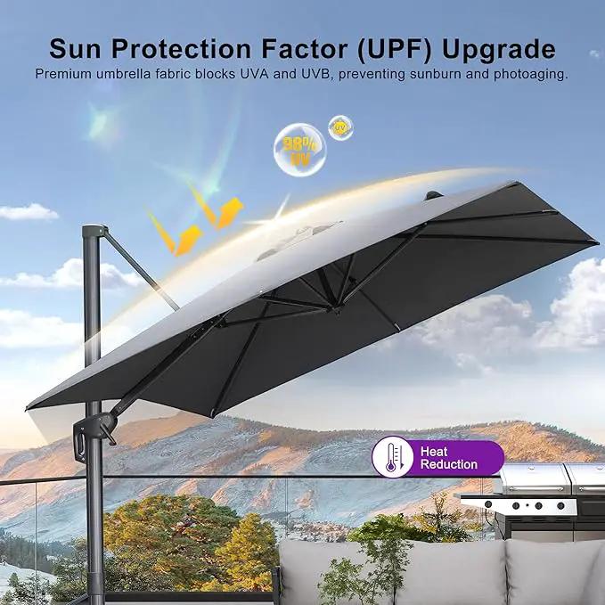 PURPLE LEAF 9' X 11.5' Rectangle Patio Umbrella Outdoor Large Aluminum Cantilever Umbrella with 3 Years Fade Resistance Recycled Fabric and 360-degree Rotation for Garden Deck Pool, Mist Grey by GreenHaven Gardens