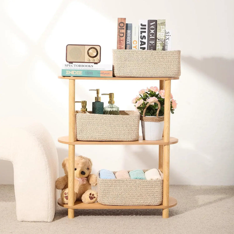 Small Storage Baskets for Organizing | Closet Organizer Bins | Shelf Toy Basket | Woven Rope Baskets | Cube Decorative Box | Shallow Basket | 13x8.5x5.1” | 4 Packs Mixed Brown by GreenHaven Gardens