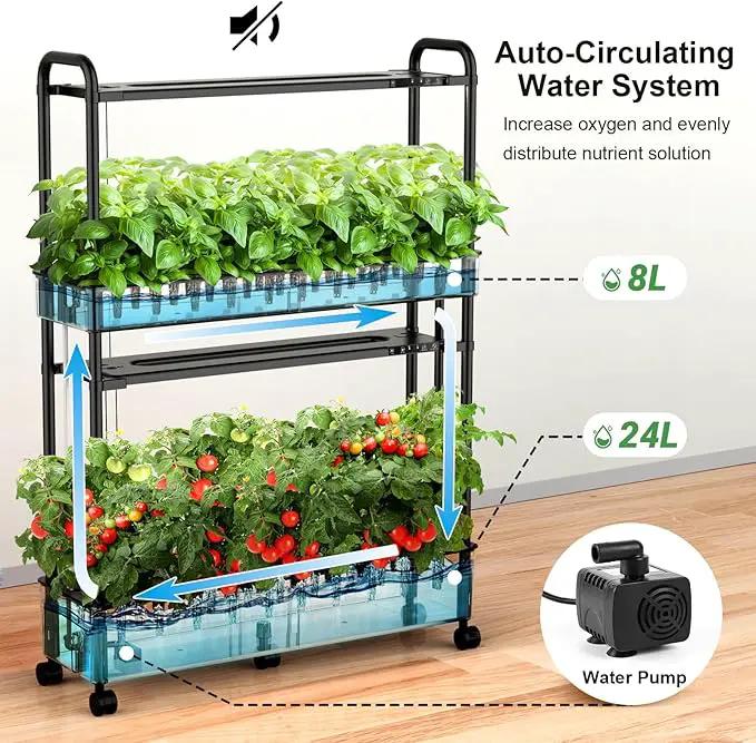 Growell Large Hydroponics Growing System Kit, 60 Pods Vertical Hydroponic Garden with 2 Light Modes Grow Light, Auto Circulating Water System, 32L Indoor Gardening System for Herb Vegetable Fruit by GreenHaven Gardens