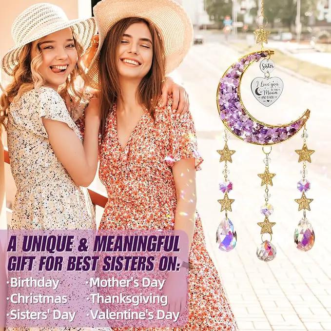 Sisters Gifts from Sister for Sister from Brother, Best Sister Gifts Unique Sister Birthday Gifts for Sister in Law Soul Sister, Moon Crystal Suncatcher for Window Hanging Decor by GreenHaven Gardens