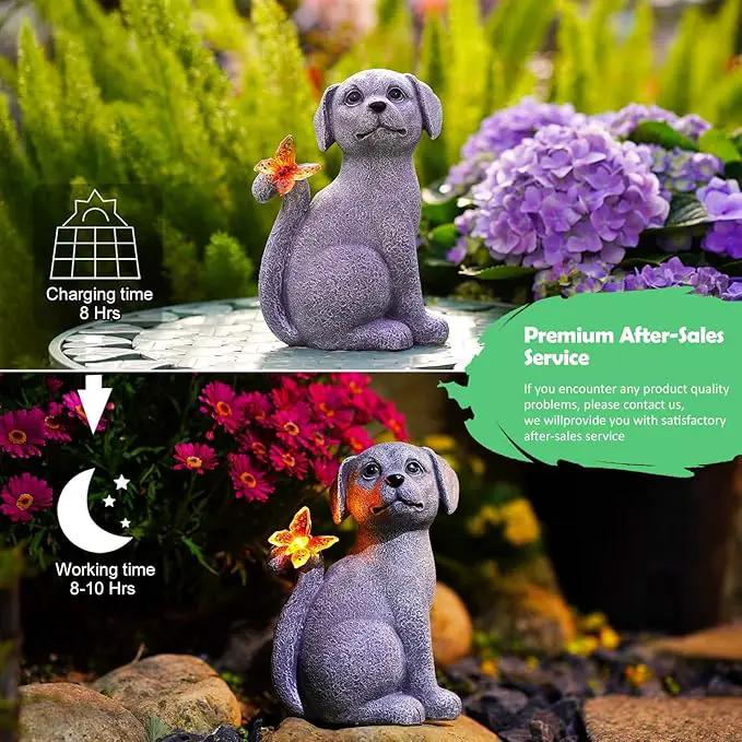 Garden Decor Solar Dog Statues: Outdoor Sculptures with Glowing Butterfly for Lawn Ornaments Yard Art Porch Patio Balcony - Gifts for Mom Grandma Women by GreenHaven Gardens