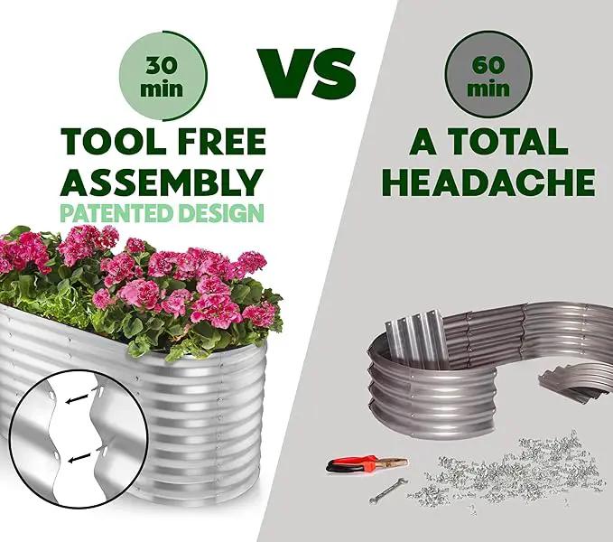 Galvanized Raised Garden Beds Outdoor // 4×2×2 ft Planter Raised Beds for Gardening, Vegetables, Flowers // Large Metal Garden Box (Silver) // Patented Tool-Free Design by GreenHaven Gardens