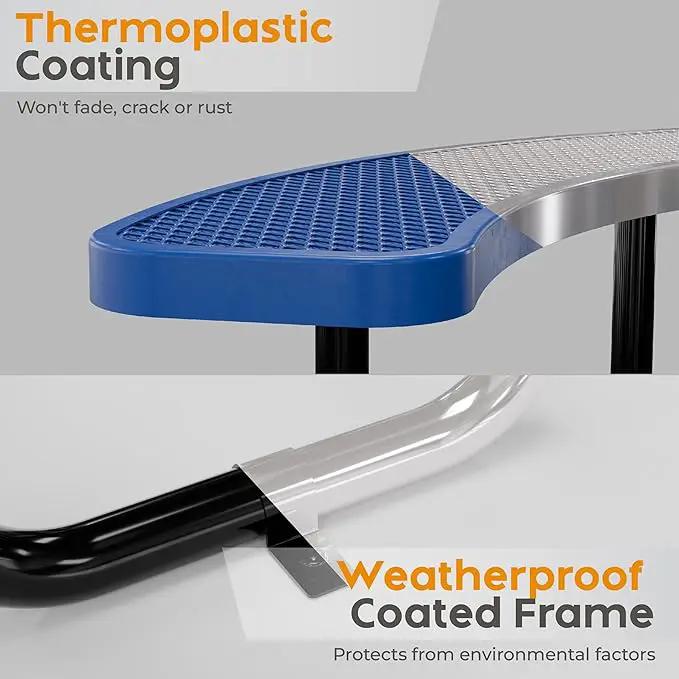 Metal Picnic Tables for Kids for Outdoors with Umbrella Hole - Coated Steel Heavy Duty Commercial Grade Table with Adjustable Seats (Blue, 38 in, Kids, Expanded Steel) by GreenHaven Gardens