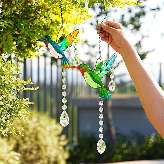 YU FENG 2PCS Hummingbird Suncatchers,Stained Glass Window Hanging Ornament,Rainbow Maker Crystal Prism Suncatcher Outdoor Indoor Home Garden Party Decoration by GreenHaven Gardens