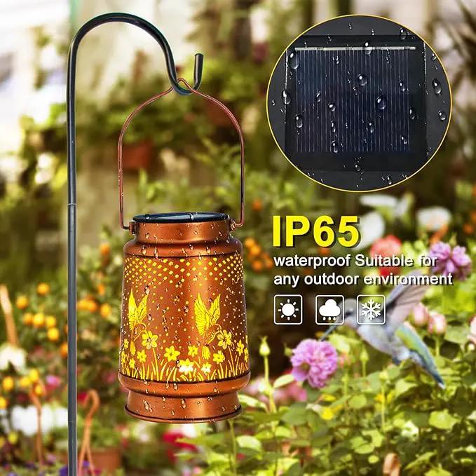 4 Packs Solar Lanterns Outdoor Hanging Lantern Lights, 4 Hummingbirds Hollowed-Out Metal Decor Lantern, Waterproof LED Decorative Garden Light Gifts by GreenHaven Gardens