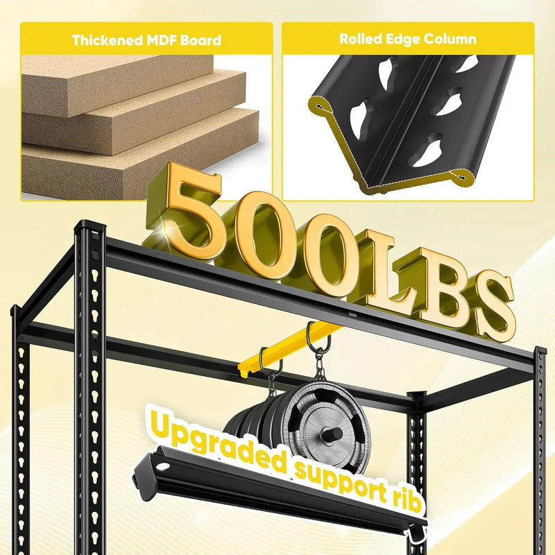72" H Garage Shelving, 5 Tier Storage Shelves Load 2500 lbs, Adjustable Garage Shelves, Metal Shelving Unit for Warehouse, Basement, Pantry, 40" Wx 16" D x 72" H, Black by GreenHaven Gardens