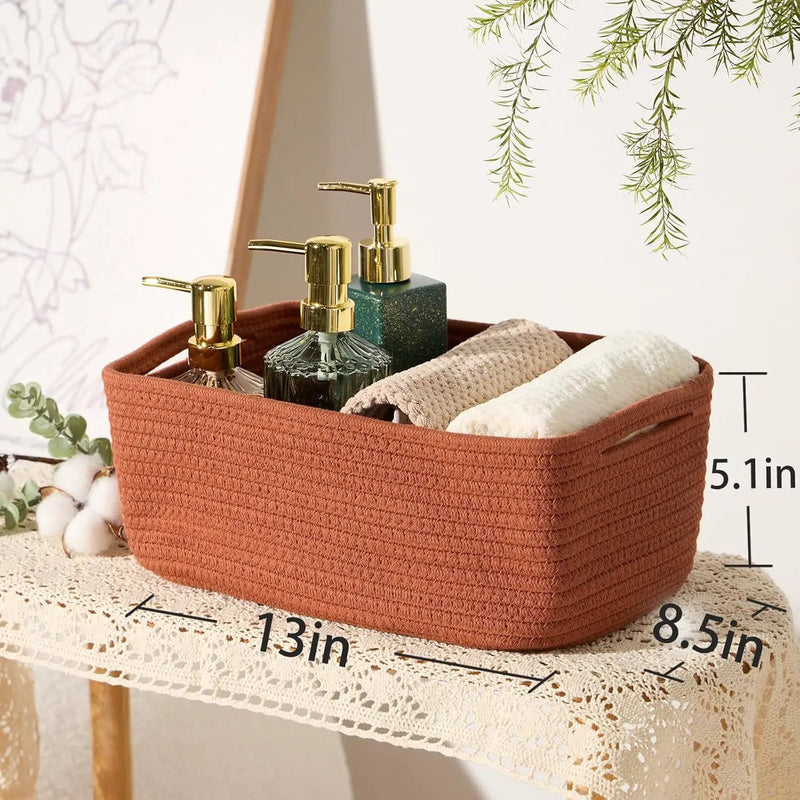 Small Storage Baskets for Organizing | Closet Organizer Bins | Shelf Toy Basket | Woven Rope Baskets | Cube Decorative Box | Shallow Basket | 13x8.5x5.1” | 4 Packs Oxide Red by GreenHaven Gardens